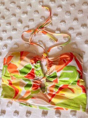 NWT Old Navy Neon Orange Green Yellow Bandeau Bikini Top Size L